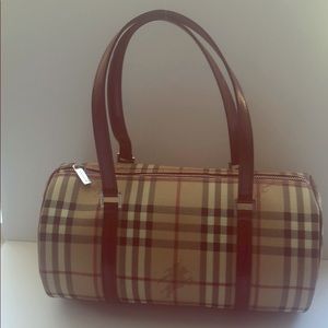 Burberry Red Leather Haymarket Check Satchel